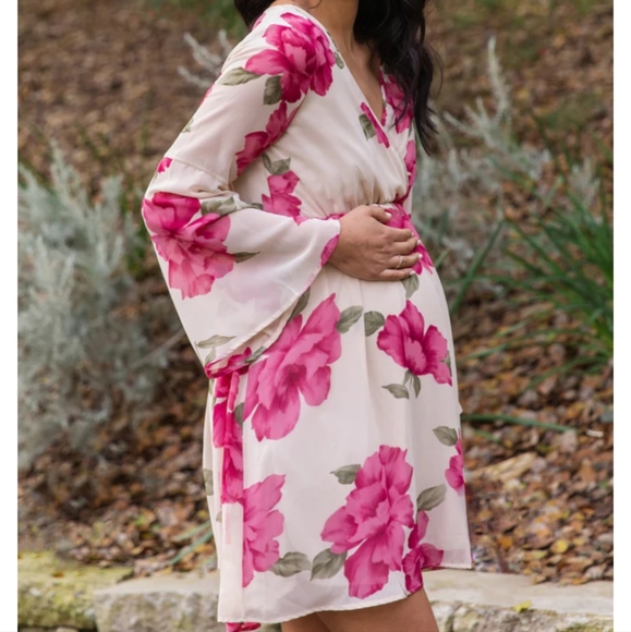 Pinkblush Ivory Floral Chiffon Wrap Maternity Dress - Picture 2 of 7